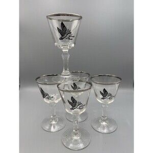 Vtg Federal Glass Canada Goose Wine Cordial Glasses Silver Rimmed - Set Of 5